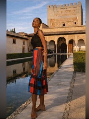 ANTHROPOLOGIE Eva Franco Stripped MIDI Skirt Size 6.